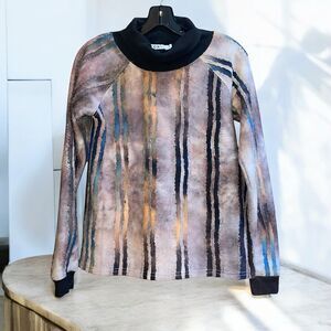 STORY. XS Lagenlook Pullover Turtleneck Mixed Media Batik Sweater Art to Wear